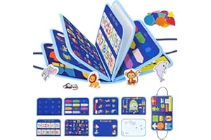 Bdwing Montessori Busy Board a partire da 1 anno - Giocattoli educativi in feltro con lettere, numeri, colori, forme e orologio - Giocattoli e quiet Book per bambini e viaggi auto aereo - blu