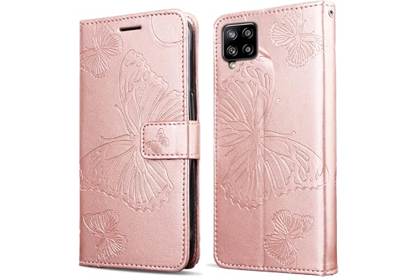 DENDICO Coque pour Galaxy A42 5G, Papillon Imprimé Housse en Cuir PU Magnétique Portefeuille, Étui à Rabat pour Samsung Galaxy A42 5G, Or Rose