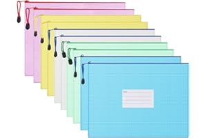 ‎FYY FYY Dokumententasche A4,10 Stücke Datei Taschen mit Etikettentasche,A4 Mesh Kunststoff Reißverschlusstasche,A4 Zipper Tasche für Datei,Papier, Dokumente, Kosmetika, Hausaufgaben und Reisezubehör