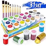 RATEL Acrylfarbenset, Premium 31 Acryl-Farbe-Set Bunt mit 21 x 20 ml Pigment+10 Pinselstift- vibrierende Farben Acrylfarben-S