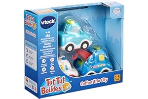 VTech - Tut Tut Bolides, Coffret Trio City, 3 Voitures Interactives, Berline, Dépanneuse et Ambulance, Jouet Musical et Sonore, Cadeau Enfant de 1 An à 5 Ans - Contenu en Français