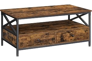 VASAGLE Soffbord, vardagsrumsbord, med 2 lådor och öppen förvaringshylla, X -formad stålram, 100 x 55 x 45 cm, industriell st