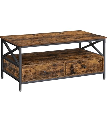 Salontafel Met 2 Open Vakken, Industriële Zijtafel Voor Woonkamer Slaapkamer Rustiek Bruin Zwart