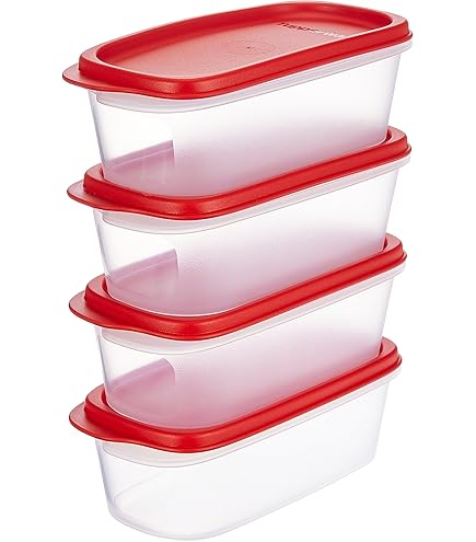 Tupperware Essentials Freezer Mates ondiepe 4-delige containerset - 450ml - voedselopslag - gemakkelijk te stapelen en te organiseren - duurzaam en herbruikbaar - luchtdichte deksel - ideaal voor