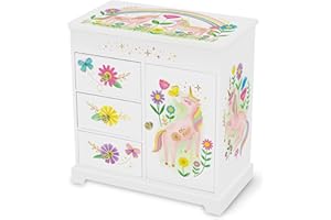 GIGGLE & HONEY Portagioie Carillon Principessa per Bambine - Scatola Musicale per Bambini con Cassetti, Regali Principessa per Bambine, Scatole per Gioielli Principessa da 3 a 10 anni - 22,9 x 12,7 x 23,5 cm, Bianca