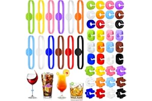 Tatxmalv 48 Pièces Marqueur de Verre Silicone pour Vins, Champagne, Cocktails, Réutilisable