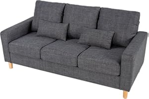 Hroth 3 Seater Sofas, Comfortable Fabric Sofa with Thick Cushions and 2 Pillows, Durable and Space Saving Settee for Living Room, Bedroom, Guest Room, Office, Dark Grey