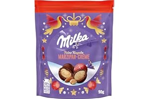 ‎MILKA Milka Feine Kugeln Marzipan – einzeln verpackte Schokoladenkugeln aus Alpenmilch-Schokolade mit Marzipanfüllun – 90g