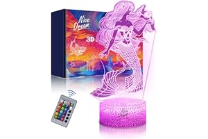 Nice Dream Luce Notturna a Sirena per Bambini, Lampada da Illusione 3D Luce LED, Telecomando 16 Cambia Colore Dimmerabile, Regali di Natale per Ragazze Ragazzi Arredamento Camera da Letto