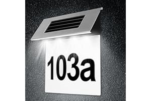VEGENA Hausnummer Beleuchtet Solar, Solarhausnummer 4 LEDs, Hausnummernschild IP65 Wasserdicht, Edelstahl Hausnummer, Hausnummernleuchte, Hausnummer Solar mit Buchstaben a-h,Nummern 0-9