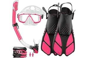 HH HHAO Sport Set da Snorkeling per Adulti con Pinne Corte Regolabili, in Formato da Viaggio, Maschera da Sub di Alta qualità Dry Top Snorkel Tube, con Borsa per Il Trasporto