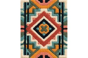 N.LANSHAN Diy Tapis Kit Tricot Debutant Motif Ethnique Rétro Kit De Fabrication De Tapis Au Crochet,Kits De Bricolage,Tapisserie,Coussin,Motifs Pré-Imprimés 55x75cm