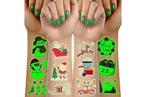 Acevegue Natale Tatuaggi per Bambini,100 Stili Luminosi Natale Tatuaggi Temporanei Bambini,Natale Giochi Decorazioni Natalizie Regalo di Natale