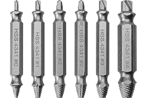 WUFANC Lot De 6 Extracteur de Vis Cassée à DoubleTête, Acier Allié HSS 4341, Adaptés Aux Filetages M3-M18, Tailles Multiples 0#-4#, Pour Retirer Extracteur Vis Cassées