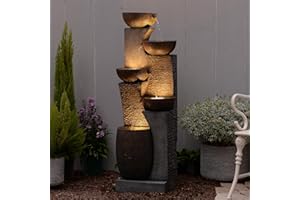 Bumilgar 130cm Large Garden Water Features Outdoor Fountains With LED Lights Pump, 4 Tier Electric Cascading Waterfall Fountain for Patio, Backyard, Deck, Porch and Home Art Decor