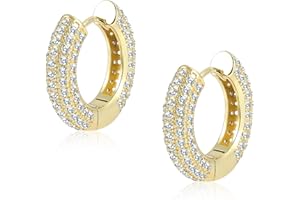 ALEXCRAFT Orecchini Donna 925 Cerchi Spessi con Zirconi Bianchi e Brillantini Geometrici Gioielli Regalo