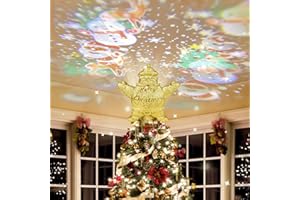 HERBYD Weihnachtsbaum Topper Dekorationen - 3D Silber Glittered für Weihnachtsdekoration Schneeflocke Licht Baum Topper mit LED rotierenden Projektor für Urlaub Baumdekoration(Multicolor-Santa Claus)