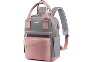 LOVEVOOK Backpack Womens Small Fashion Rucksack Bag for Ladies with USB Port Waterproof Handbag for Girls Anti-theft Mini Casual Daypack City Pack for School Uni Travel, Pink Grey