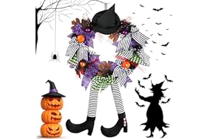 NEMMXUB Halloween Hexenkranz, Ø 35cm Halloween Türkranz, Hexen Kranz Hexen Hut Bein Kürbis Kranz, Willkommenskranz Halloween Deko Türkranz Innen Outdoor für Haustür, Wanddekoration, Garten