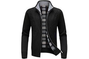 KUDORO Cardigan Gilet Homme Pull Homme Veste en Maille Chandail Homme Zippé Chaud Slim Fit Épais avec Col Montant Tricot Décontractée Polaire Men Sweater Mode Vest