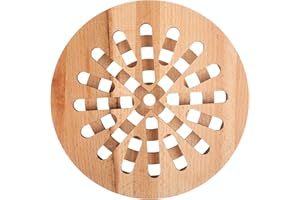 Creative Home Round Wooden Hot Pot Stand Pan Trivet | 19.5 x 19.5 x 1.5 cm | Table, Worktop & Counter Protector | Non Slip Natural Beech Wood | Reversible Heat Resistant Kitchen Coaster & Mat