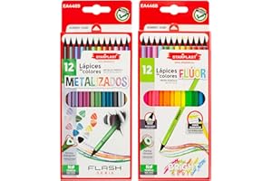 Starplast - Set di 24 matite metallizzate e fluorescenti, set di 12 matite metallizzate e 12 matite fluorescenti, per disegno artistico e per colorare, Uso scolastico e artistico