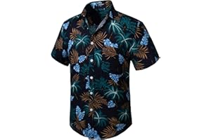 HISDERN Hommes Funky Hawaïenne Chemises A Manches Courtes Poche Avant Vacances Ete Aloha Imprimé Plage Casual Hawaii Chemise S-2XL