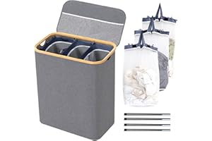 BRIAN & DANY Wäschekorb 3 Fächer mit Deckel Wäschesammler Wäsche Sortiersystem Herausnehmbaren Wasserabweisender Faltbarer Wäschebox Schmal Laundry Basket 145L Grau