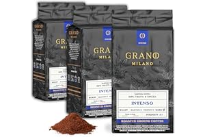 Grano Milano Ground Coffee 750g, Intenso Arabica and Robusta, Dark Roast Intensity 5/5 Extra Strong Coffee, Made in Italy
