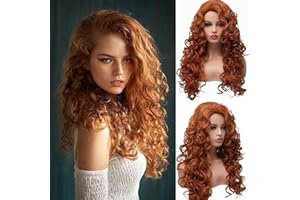 BESTUNG Peluca de Halloween para disfraz de disfraz de Halloween, pelo largo, color rojo, rizado, ondulado