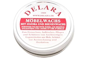DELARA Cire Haut de Gamme pour Meubles, enrichie au Jojoba et à la Cire d'abeille, Couleur: Marron - Fabriqué en Allemagne