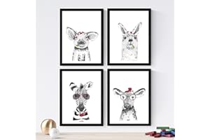 NACNIC Ensemble Nacnique de 4 feuilles d'animaux pour enfants Tonalités rouges, en taille A3, papier d'affichage 250 gr. Avec Marco.