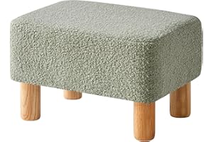 YMYNY HBD030GR podnóżek prostokątny, aksamitny podnóżek z drewnianymi nogami, mały wyściełany taboret, do salonu, sypialni, 40 x 29 x 25 cm, zielony