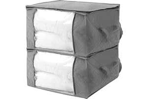 4CONVY Custodia per biancheria da letto - Contenitore con grande finestra e maniglie per il trasporto - Borsa pieghevole per indumenti copripiumino e biancheria da letto con chiusura lampo, 2 pezzi