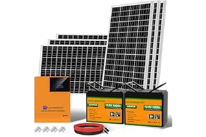 ECO-WORTHY 4 KWh Sistemi Solare 1000W 24V con Inverter da 3000W e 2 Batterie al Litio da 100Ah Collegabili alla Rete per Camper + 6 Pezzi 170W Pannello Solare+ Regolatore di Carica 60A