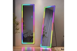 LVSOMT Espejo de pie Cuerpo Entero con RGB, 160×45cm Espejos Grandes de Pared, LED Espejo de pie, Espejo Pared Cuerpo Entero, Espejo Cuerpo Entero con luz, Espejo Dormitorio Salón, RGB Negro