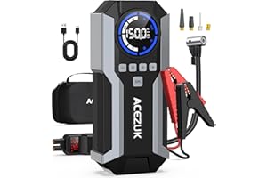 ACEZUK Avviatore Batteria Auto 6000A &150PSI, Compressore con Avviatore Emergenza per Auto/Moto 12V（Tutti Gas o 12L Diesel）Jump Starter 3.2" LCD/ 600LUMEN LED