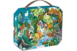 Janod - Puzzle Enfant Aventure Inca 100 Pièces - Jeu Educatif Motricité Fine et Concentration - Valisette Poignée - Fabriqué en France - Certifié FSC - Encres Végétales - Dès 6 ans, J02667