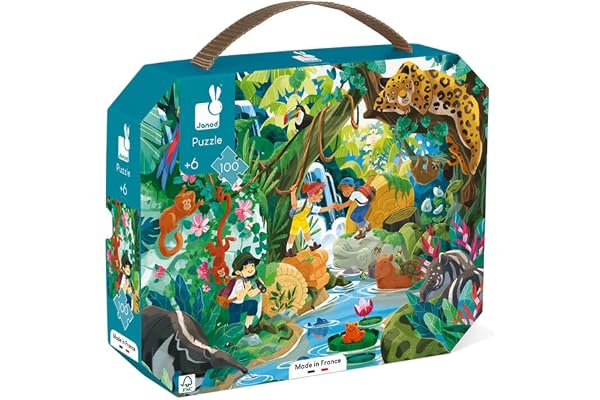 Janod - Puzzle Enfant Aventure Inca 100 Pièces - Jeu Educatif Motricité Fine et Concentration - Valisette Poignée - Fabriqué en France - Certifié FSC - Encres Végétales - Dès 6 ans, J02667