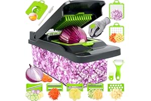 Swetfela 18 in 1 Vegetable Chopper, Salad Chopper, Mandoline Vegetable Slicer Multifunctional, Veg Chopper with 7 Blades, Mitten and Peeler, Vegetable Cutter for Vegetables and Fruit
