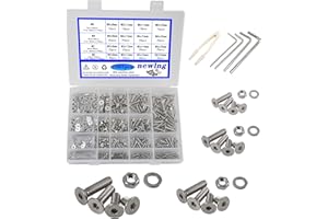 newlng 1065 Stück M2 M3 M4 M5 Schrauben Set Hex flach-Knopf Senkschrauben 304 Edelstahl Schrauben mit MutterUnterlegscheiben Set und Schraubenschlüssel für schrauben schrauben set