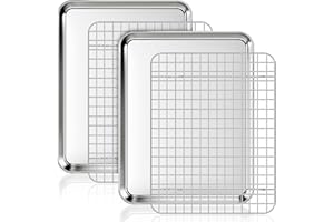 Fire More Baking Sheet with Wire Rack, 2 Sets Non-Stick Baking Sheets with Grid Cooling Racks, Stainless Steel Cookie Pans for Oven Cooking, Size 31.5 x 24.5 x 2.5 CM