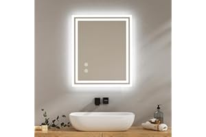 ‎EMKE EMKE Badspiegel mit Beleuchtung 50x60cm Badezimmerspiegel mit antibeschlag, kaltweiß dimmbar, Touch, Speicherfunktion, 3 Stunde automatische Abschaltung IP44 energiesparend