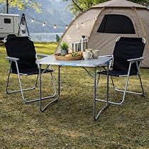 Mojawo 3tlg. Campingmöbel Set Alu Camping L70xB50xH59cm 1x Campingtisch mit Tragegriff + 2 Campingstühle schwarz Stoff Oxfort Sport & Freizeit