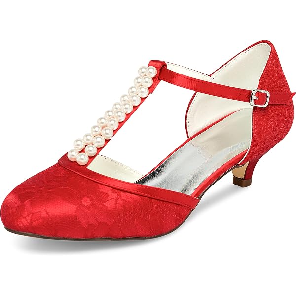 Women's Bridal Wedding Shoes - Satin Pumps With Pearl Bow, Lace-Up Ankle Tie, 3.4" Heel, Ivory