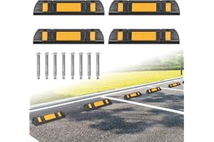 VA-Cerulean 4x Fermaruota Limitatore di Parcheggio in Gomma per Garage Parcheggi 60x12x10 cm Ferma Ruota per Garage con Strisce Riflettenti Ferma Ruota per Protezione Antiurto