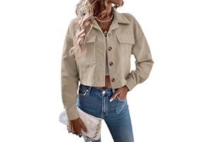 GORGLITTER Damska kurtka sztruksowa z długim rękawem, krótka kurtka, koszula, koszula sztruksowa, na jesień, kardigan, lekki płaszcz, casualowa kurtka przejściowa