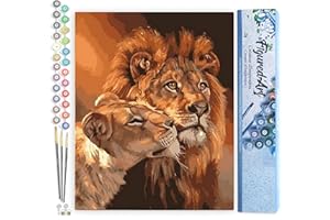 Figured'Art Paint by Numbers for Adults Lion and Lioness Couple 40x50cm - Craft Art Painting DIY Kit Rolled Canvas Without Frame