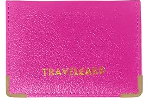 FATASH Travel Card Holder, PU Leather Oyster Card Cover, Bus Pass, Rail Ticket, Photo ID Wallet with 4 Pockets, Compact & Slim Unisex RFID Blocking Credit Card Case for Men, Women & Kids - Pink