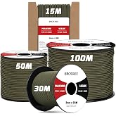 Brotree Paracord 3 mm 15 m Rope 425 Nylon Type II 3 Strands &ndash; 192 kg MAX | Black, 100% Nylon, Robust, UV Resistance, Outdoor,
